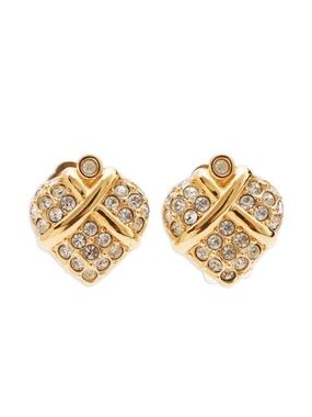 Authentic Vintage Dior Wrapped Heart Rhinestone 14k Gold Post Pierced Earrings